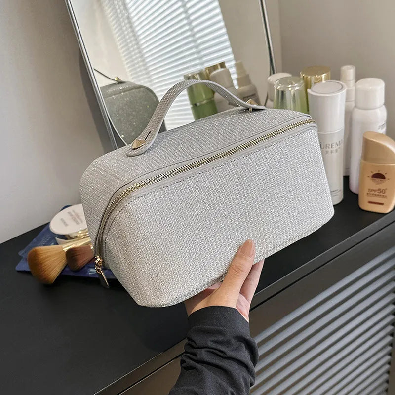elegant solid color pu leather square makeup bags