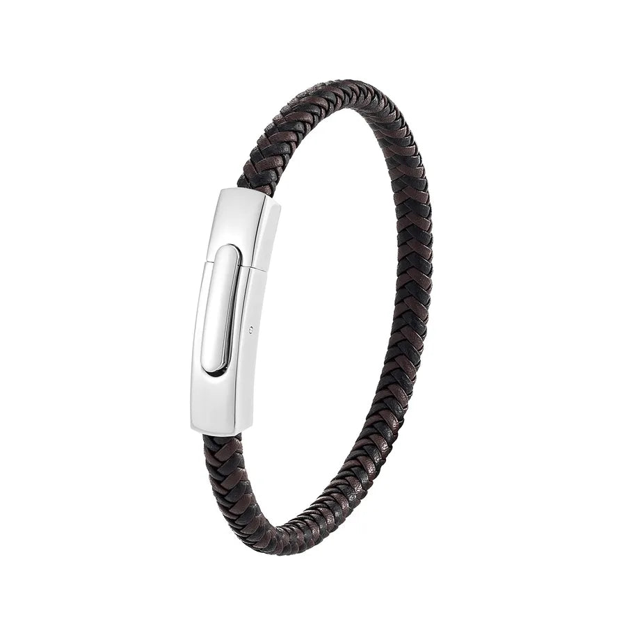 Business Hip-Hop Solid Color 316L Stainless Steel  Pu Leather Men's Bangle Men Cord & Leather Bracelets