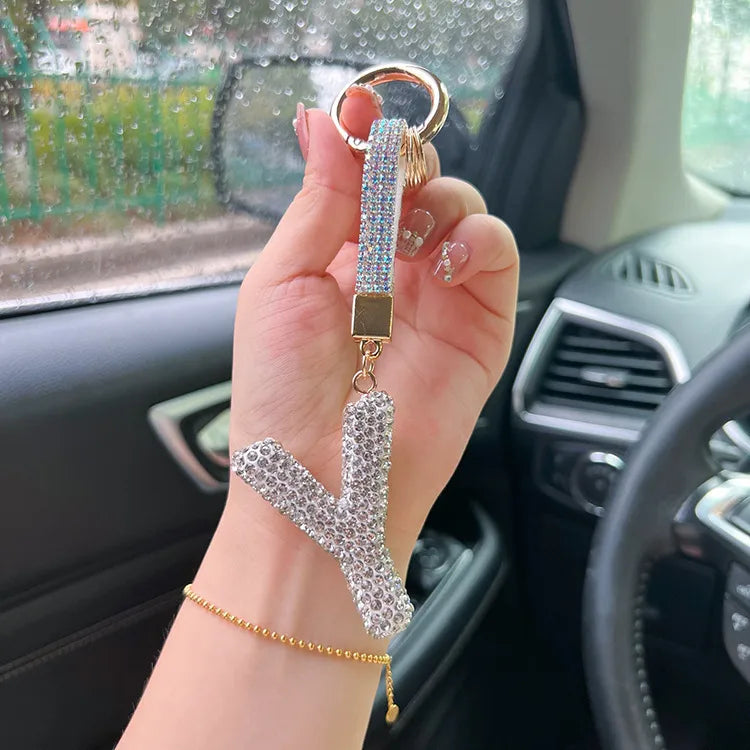 simple style letter rhinestone inlay rhinestones women's keychain