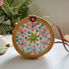 Women's Medium Rattan Floral Elegant Magnetic Buckle Dome Bag