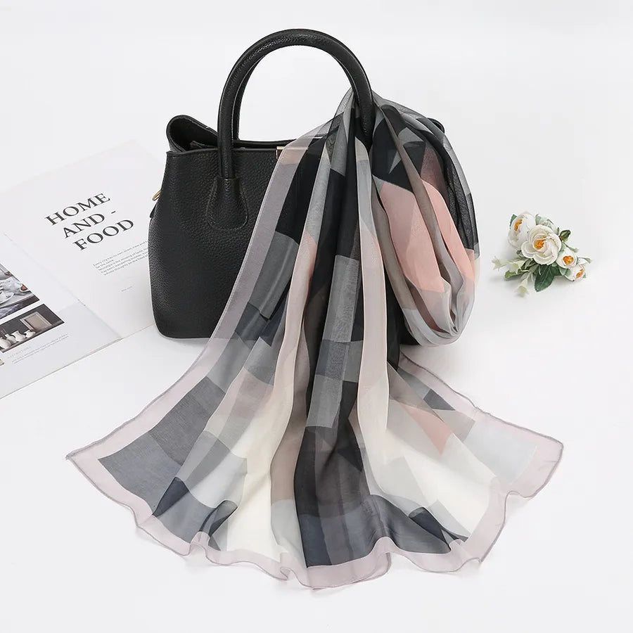 women's lady color block qiao qi silk scarves