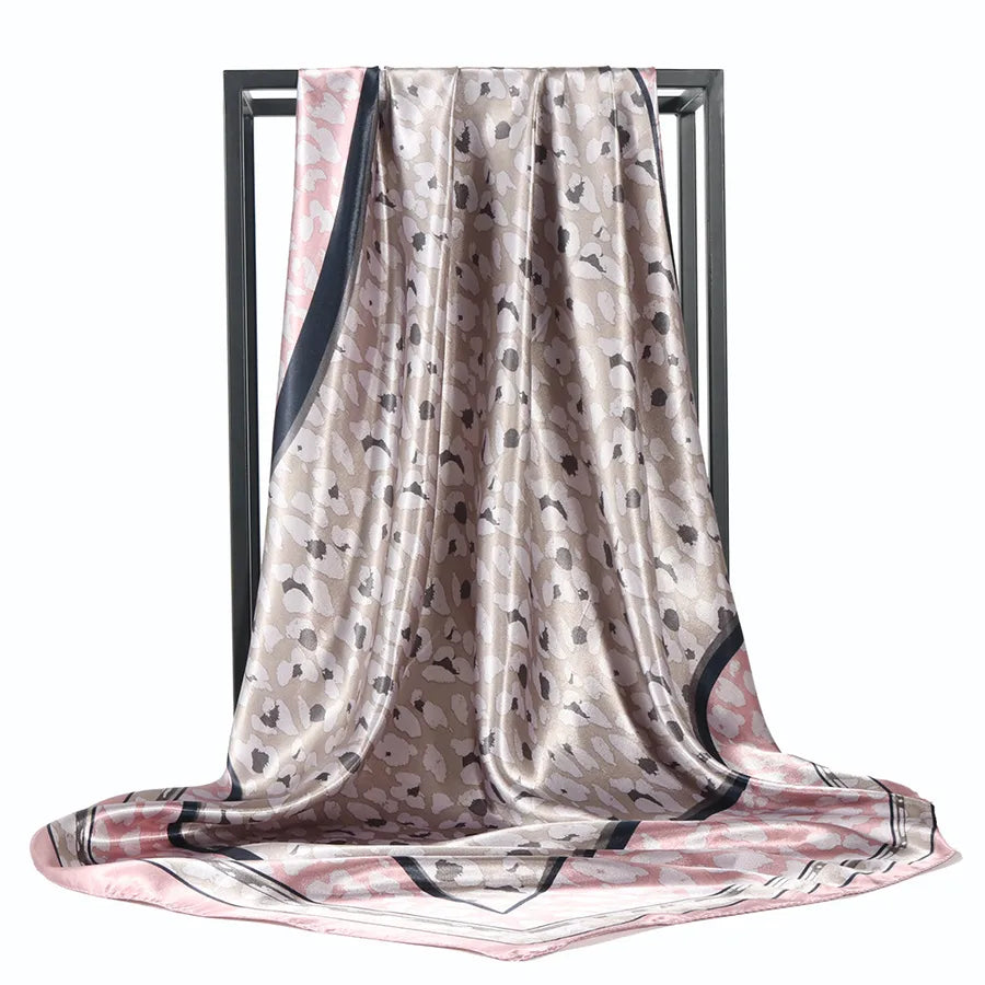 Unisex Vintage Style Leopard Satin Silk Scarf