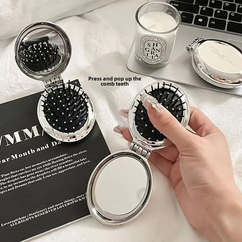 Small Comb Portable Folding Comb Women and Children Airbag Air Cushion Hair Massage Mini Mirror Integrated Comb