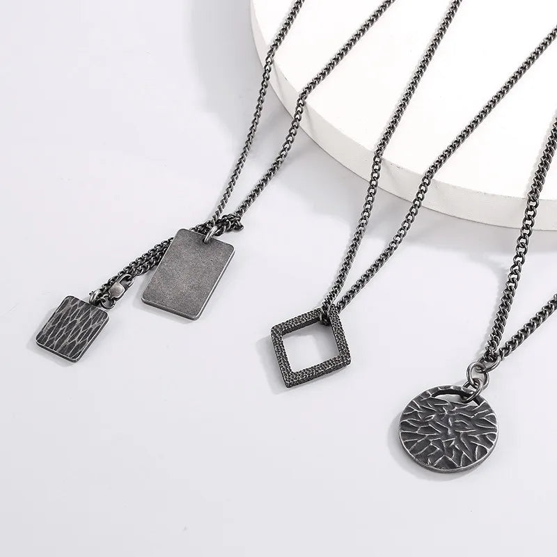 punk round titanium steel men's pendant necklace