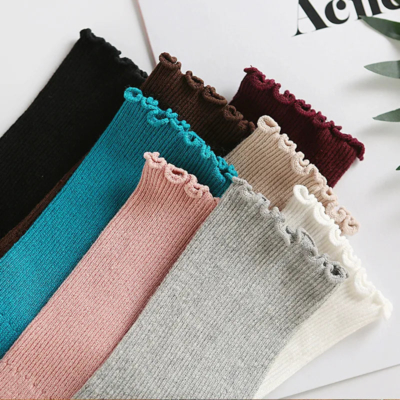 Stacked Socks Women's Japanese Style Autumn and Winter Cotton Thin Women's Socks Solid Color Wood Ear Retro Short Boots Socks