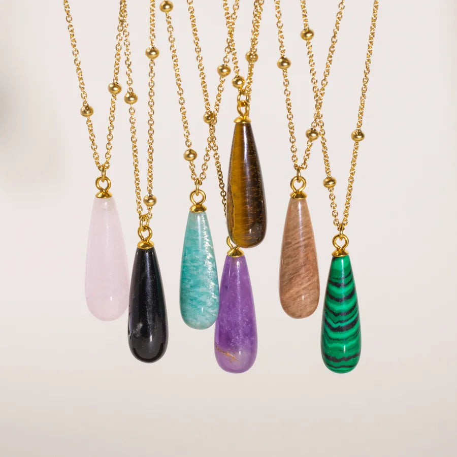 Wholesale Jewelry Vintage Style Simple Style Water Droplets 304 Stainless Steel natural stone Pendant Necklace
