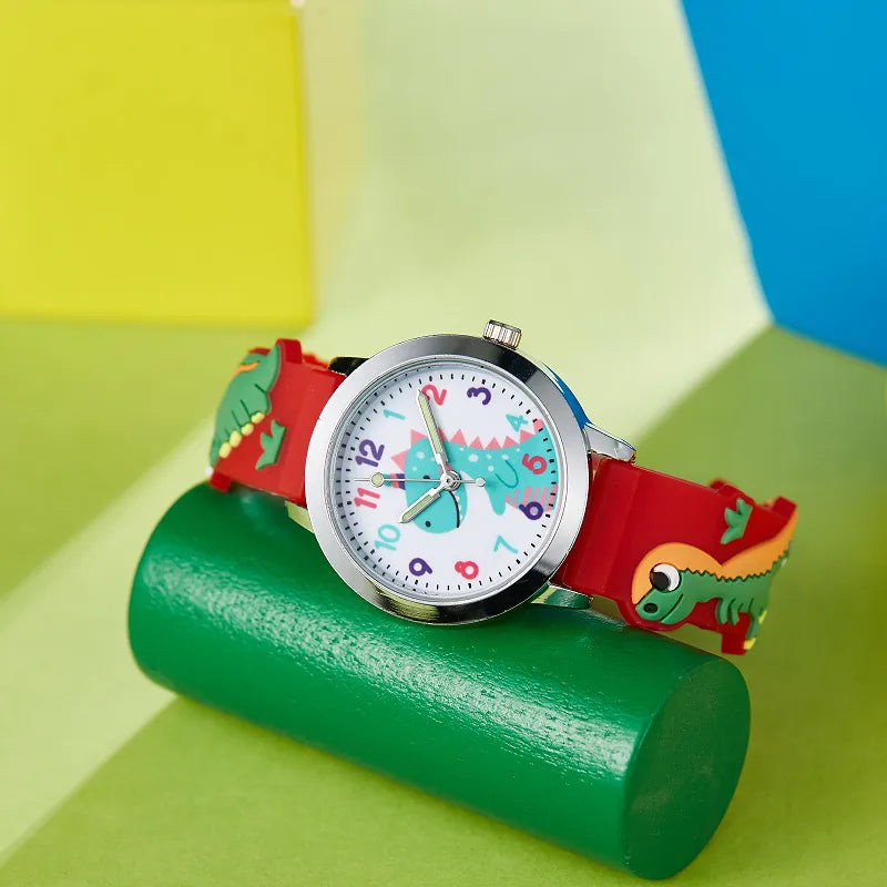 Cartoon Style Cute Dinosaur Buckle Pu Strap Quartz Watch