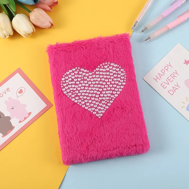 Cute Plush Heart Shaped Notebook Student Note Taking Gift Stationery Souvenir Pink Purple And Red Love Heart Design