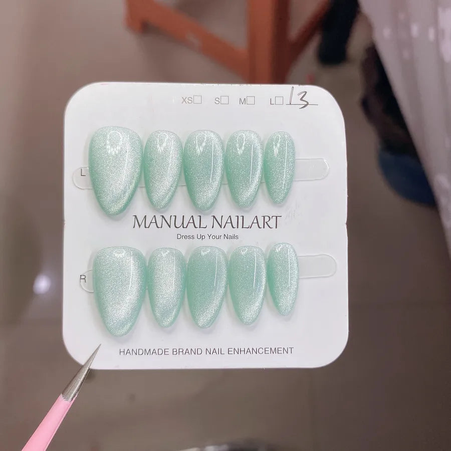 Handmade Wearable Nail Art Phototherapy Finished Product Sparkling Crystal Stone Cat's Eye Removable Starry Sky Pattern Simple Style