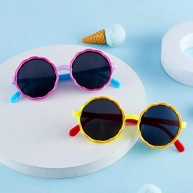 New children's sunglasses fashion cute round frame wave sunglasses trend baby cartoon color sunglasses