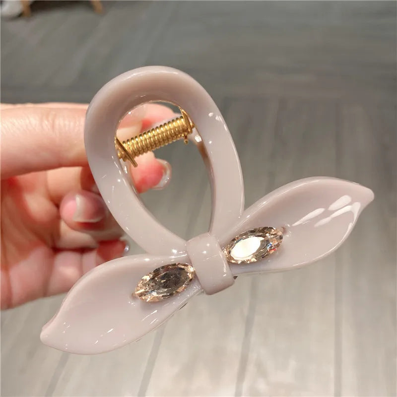 Shiny Rhinestone Jelly Color Medium Hair Claw Clip Elegant Lazy Updo Fashionable New Style Sweet Girl Hair Accessories
