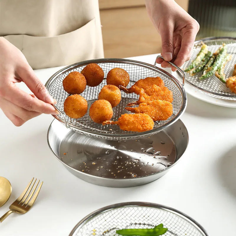 Stainless Steel Disc with Filter Mesh Household Kitchen Barbecue Fried  Oil Filter Plate Cooling Drain Plate