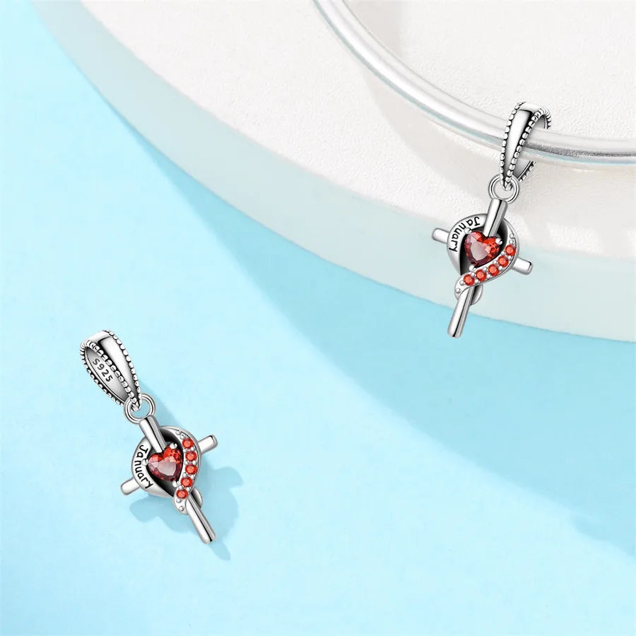 New 925 Sterling Silver Charm Birthstone Pendant DIY Jewelry Bracelet Accessories Attractive Cross Design Original Design