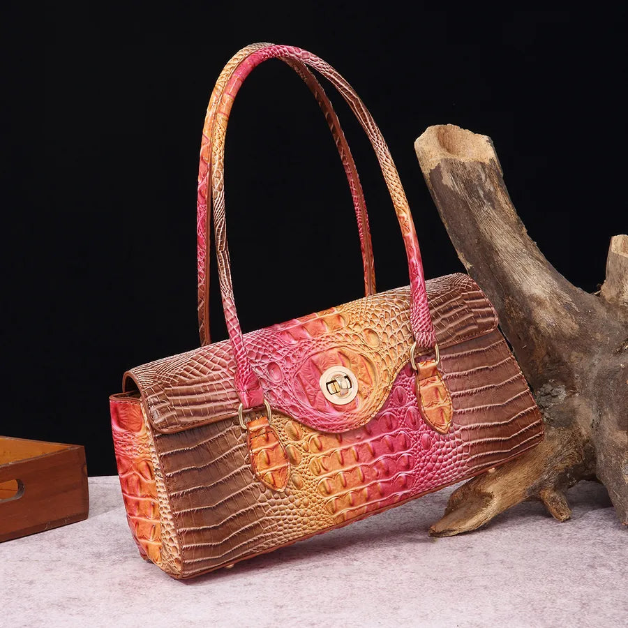 Women's Large Pu Leather Geometric Basic Vintage Style Square Lock clasp Handbag