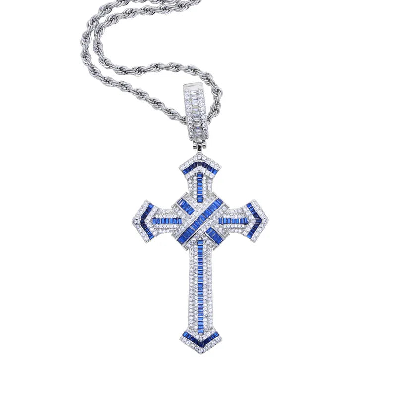 Hip-Hop Cross Copper Inlay Zircon Men's Pendant Necklace