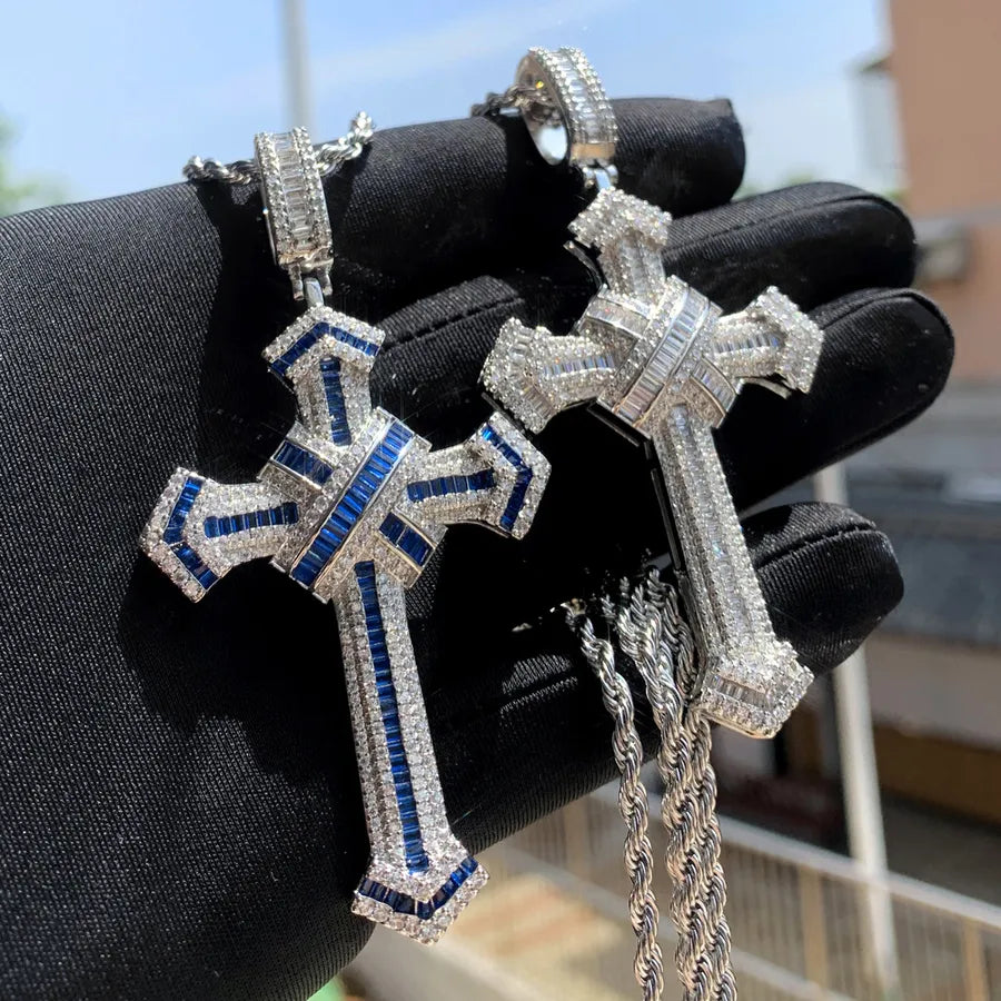 Hip-Hop Cross Copper Inlay Zircon Men's Pendant Necklace