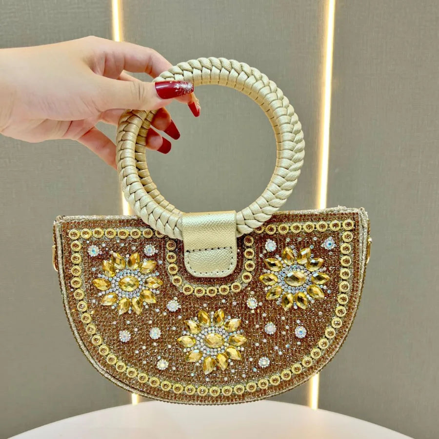 Elegant Diamond Embellished Square Shoulder Bag Fashionable Versatile Women's Clutch Crossbody Bag For Dinner Party
