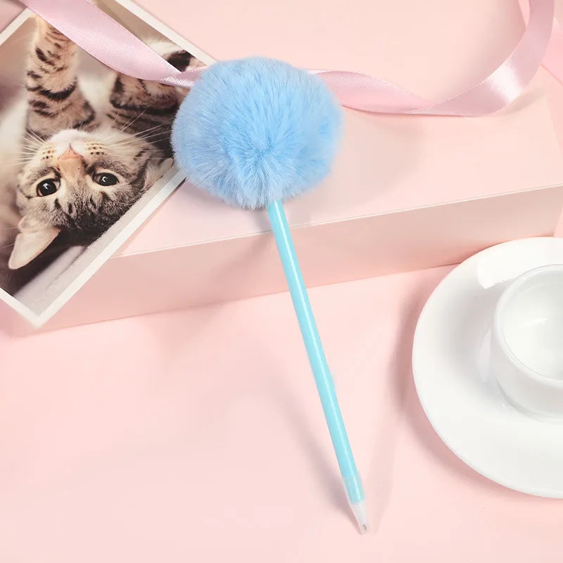 sweet and cute multi-color plush ball gel pen