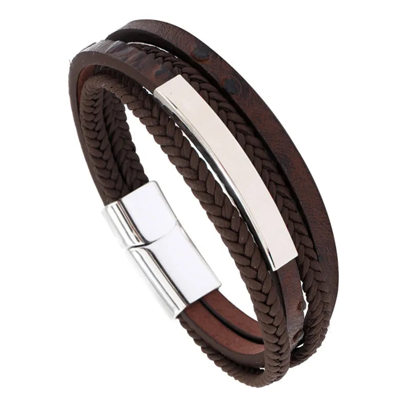 Retro Geometric Pu Leather Alloy Men's Bracelets Men Cord & Leather Bracelets