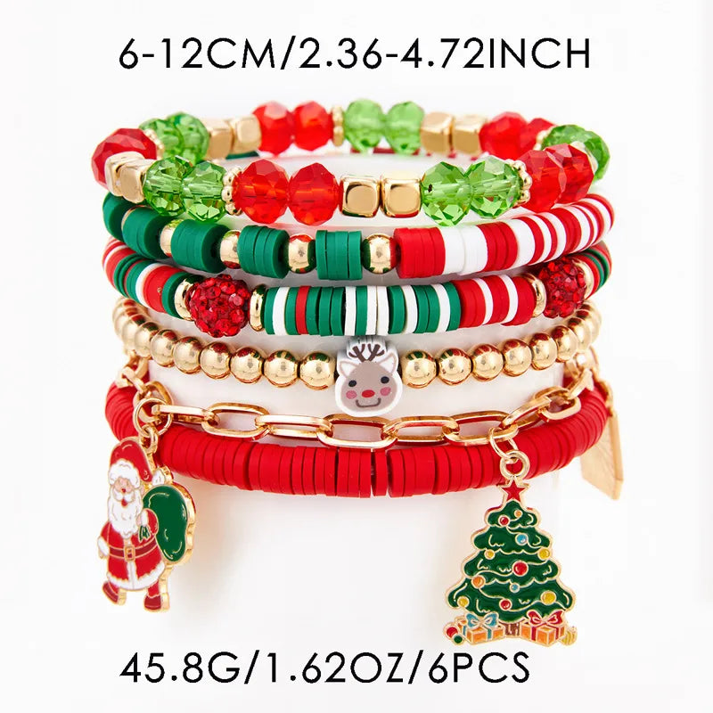 Christmas Theme Bracelet Set Cute Santa Claus Reindeer Metal Chain Crystal Mixed Children's Fun Jewelry Christmas Tree Design