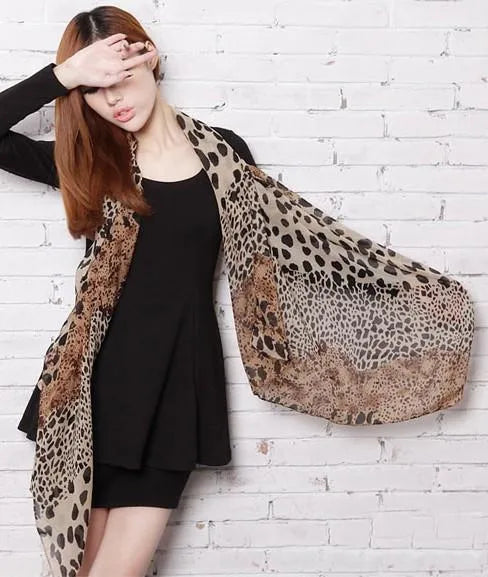 women's fashion leopard chiffon patchwork silk scarves