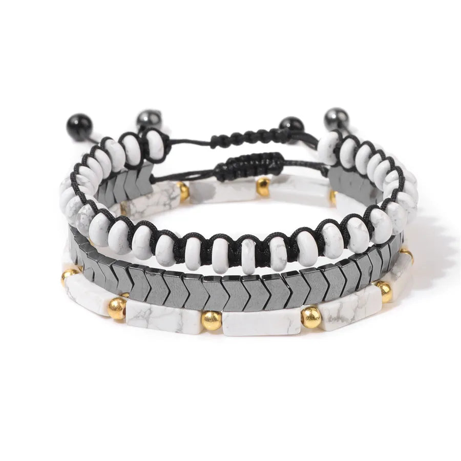 Retro Round Agate Beaded Men's Bracelets