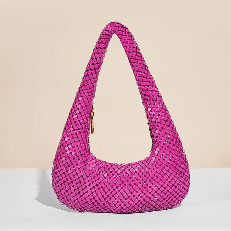 women's polyester sequins vintage style dumpling shape zipper shoulder bag underarm bag