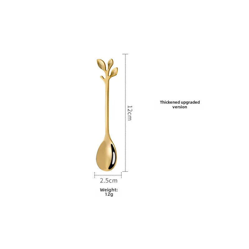 Stainless Steel Leaf Spoon Creative Golden Leaf Coffee Spoon Dessert Spoon Fruit Fork Cake Fork Wholesale Gift Spoon