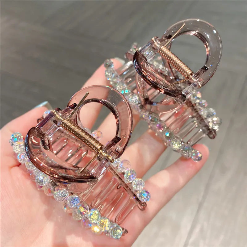 Elegant Vintage Heavy Work Crystal Full Drill Hair Clip Medium Shark Clamp Secure Updo Hair Accessories Trendy Sweet Headwear
