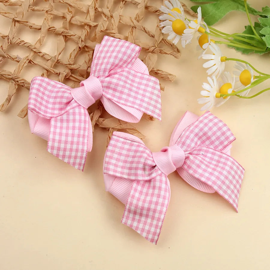 New British Academy Style Ins Pair of Fresh Plaid Bow Hairpin Handmade Hair for Girls