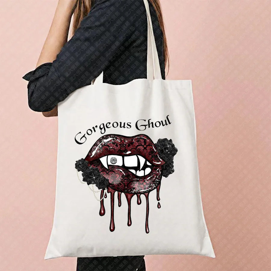 Ghost Pattern Halloween Outdoor Shopping Bag Cute Ghost Design Canvas Tote Bag For Ladies Retro Fashion Printed Large Size