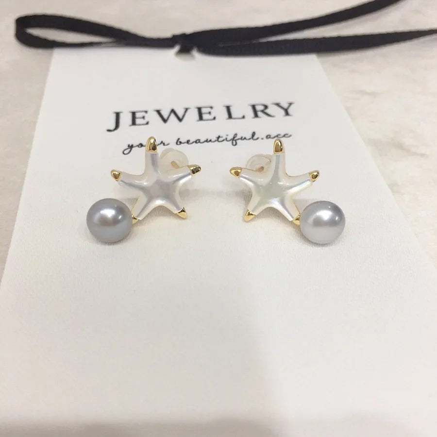 New natural freshwater pearl earrings female seashell fritillary delicate starfish pearl earrings source manufacturers wholesale