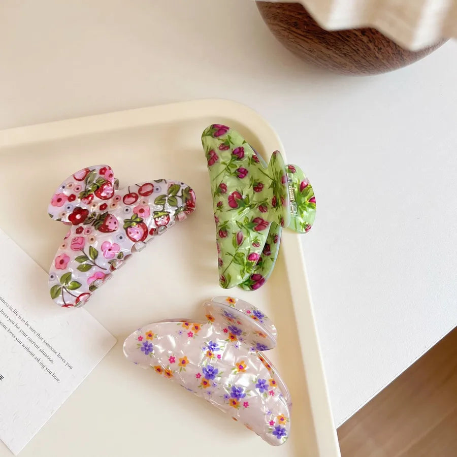 New Printing Acrylic Jaw Clip Vintage Floral Beautiful Temperament Shark Clip Fashion Broken Hair Temperament Elegant Hair Claw