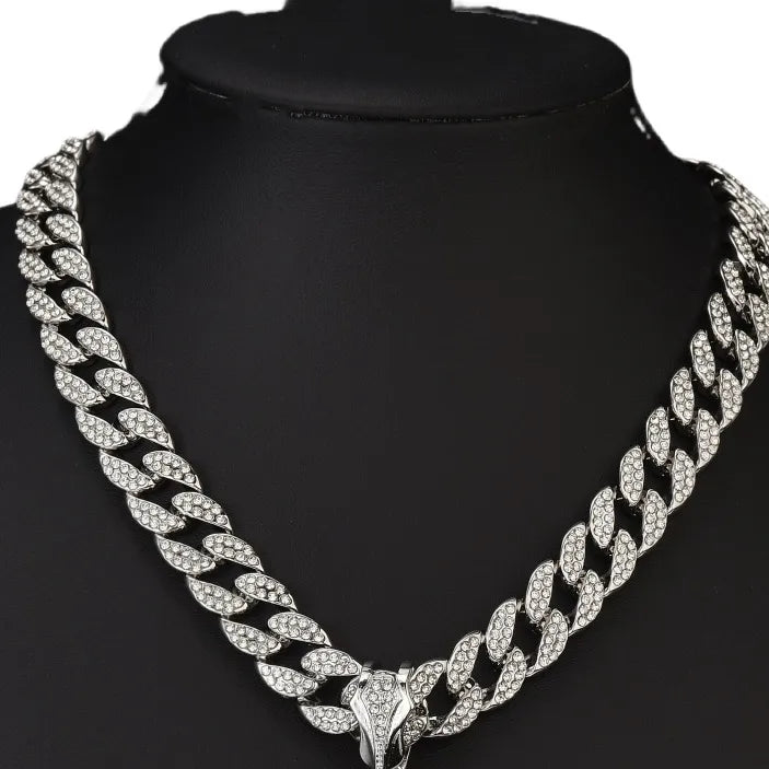 Hip-Hop Punk Cross Rhinestones Zinc alloy Cuban Link Chain Curb Chain Pendant Necklaces Wholesale