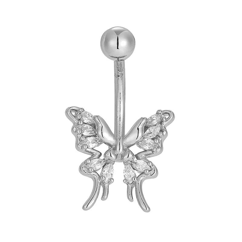 1 Piece Belly Rings Casual Lady Romantic Butterfly 316L Stainless Steel  Inlay Zircon 14K Gold Plated