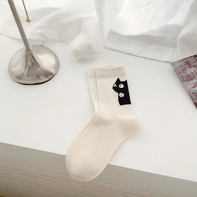 A Pair Cute Sweet Women's Letter Cat Cotton Crew Socks