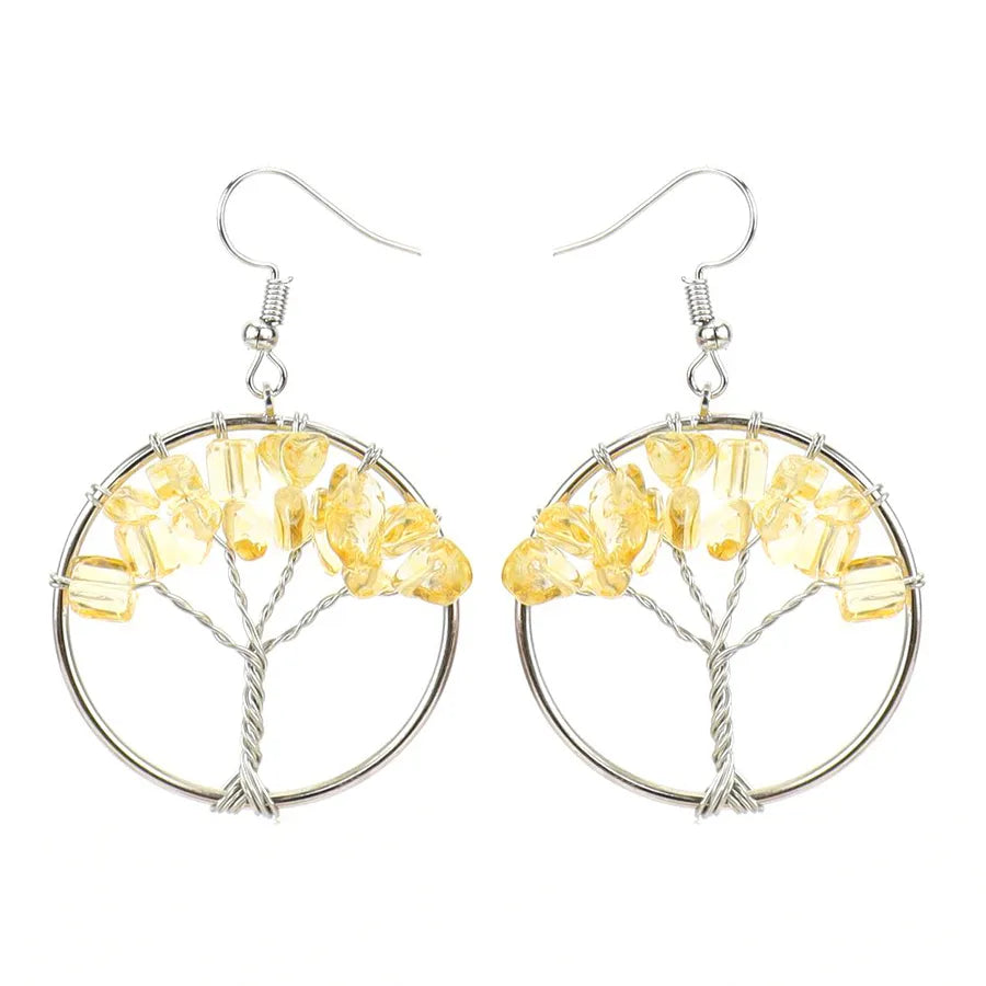 fashion tree natural stone copper beaded plating drop earrings 1 pair