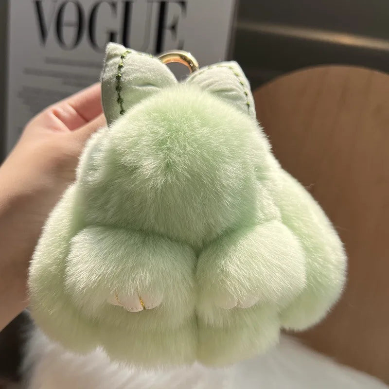 Cute real Rex rabbit fur bow rabbit car key chain pendant plush doll schoolbag bag hanging ornaments wholesale