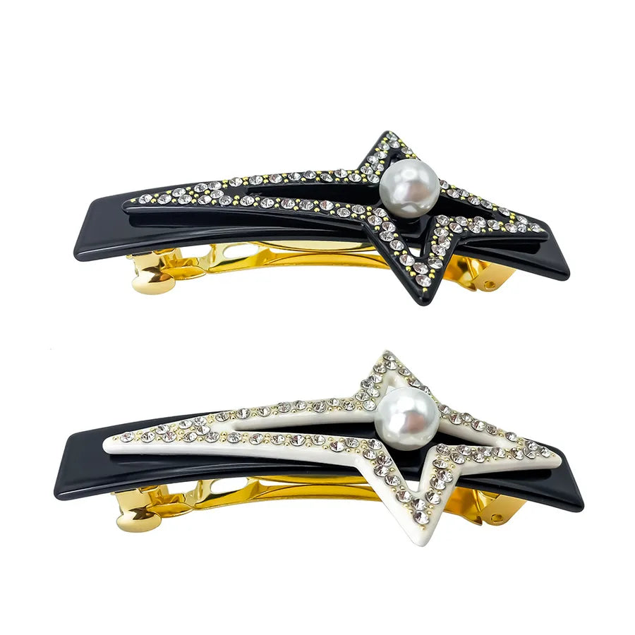 Elegant Pearl Hair Clip With Crystals Creative Star Fragments For Women Simple Fashionable Acetate Fiber Hair Accessories
