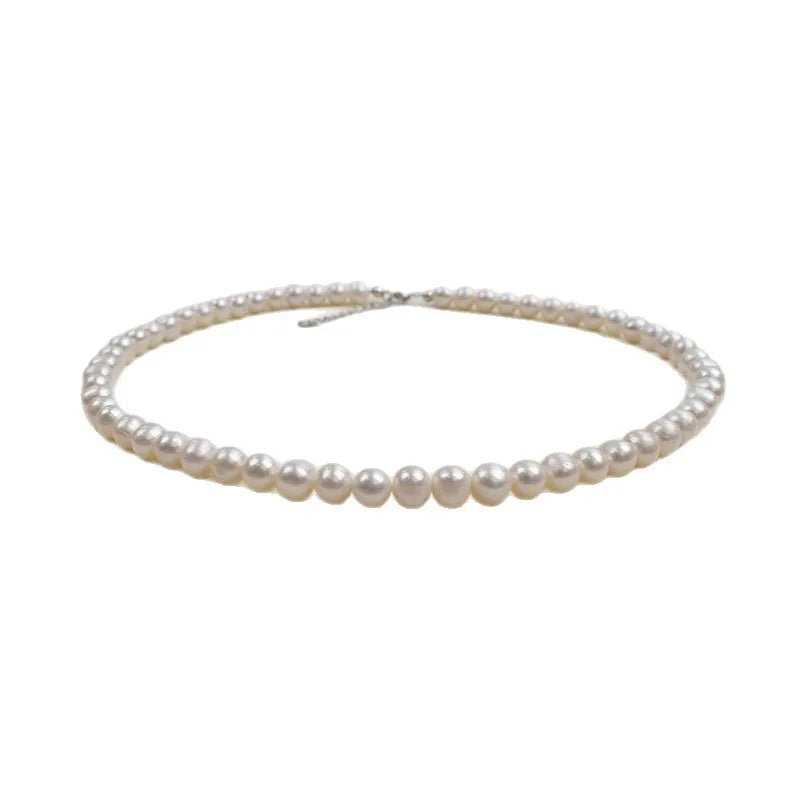 Natural Freshwater Pearl Necklace 925 Silver Near Round Small Pearls Fashion Simple Chain Jewelry Accessory