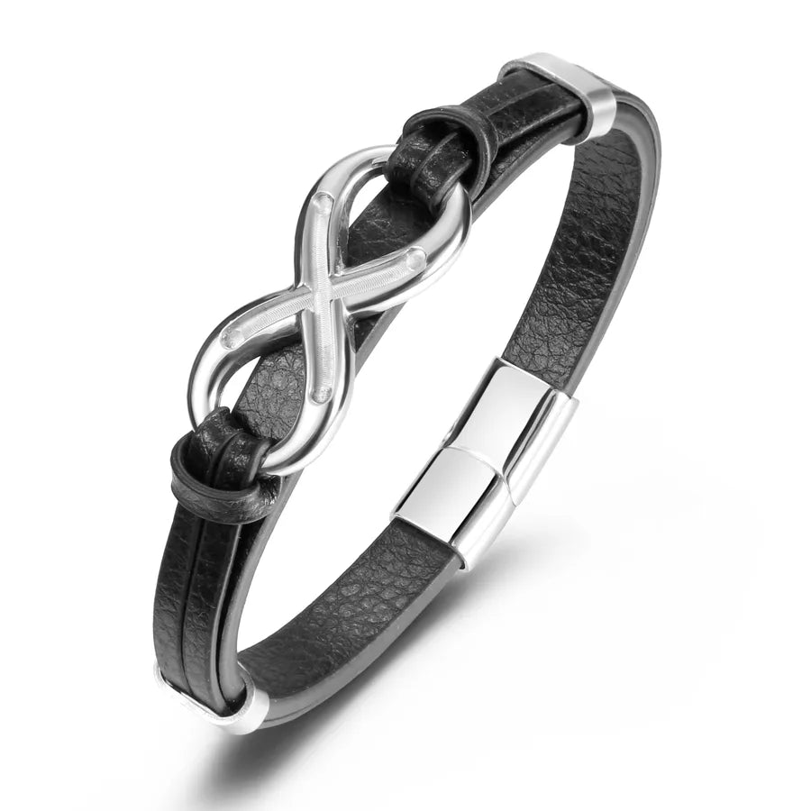 Hip-Hop Punk Infinity 304 Stainless Steel Leather Men's Bracelets