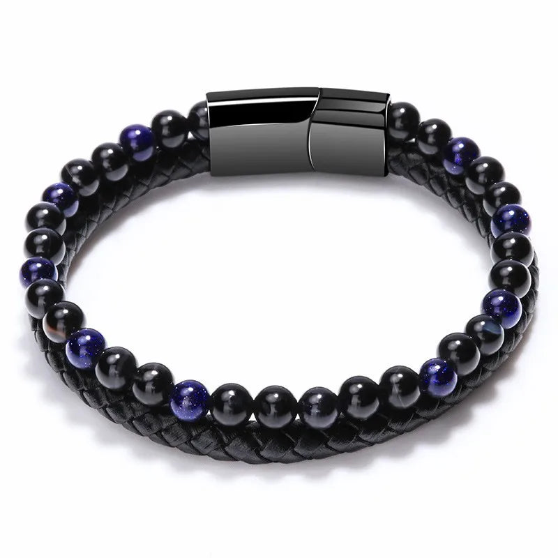 1 piece ethnic style twist alloy natural stone volcanic rock men's bracelets