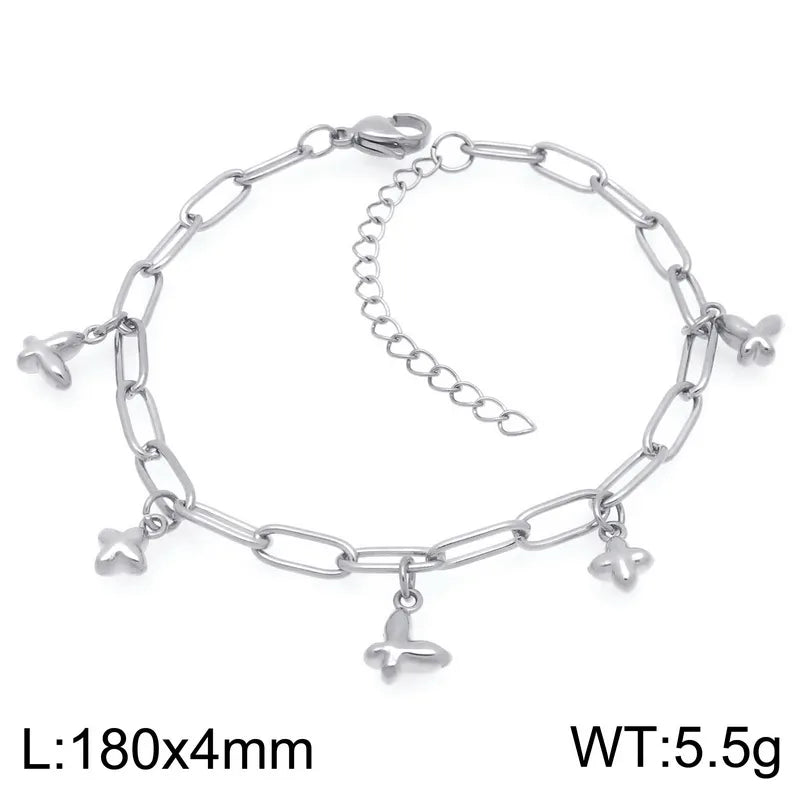 IG Style Vintage Style Cherry Ocean Butterfly 304 Stainless Steel 18K Gold Plated Paperclip Chain Bracelets In Bulk