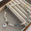 Freshwater Pearl Titanium Steel Beaded Chain Plating Irregular Geometric Necklace