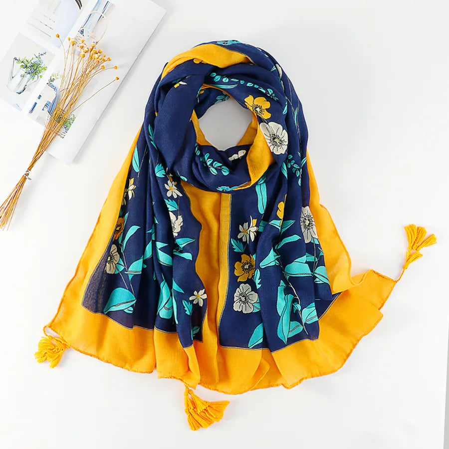 Women's Sweet Color Block Polyester Printing Scarf