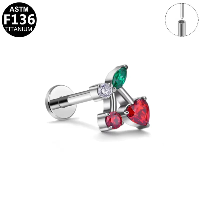 1 Piece Lip Rings Pastoral Commute Animal Fruit Titanium Alloy Plating Inlay Zircon 14K Gold Plated White Gold Plated Lip Rings Ear Cartilage Rings & Studs