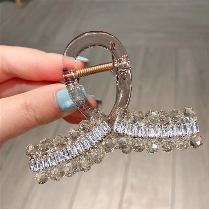 Elegant Vintage Heavy Work Crystal Full Drill Hair Clip Medium Shark Clamp Secure Updo Hair Accessories Trendy Sweet Headwear
