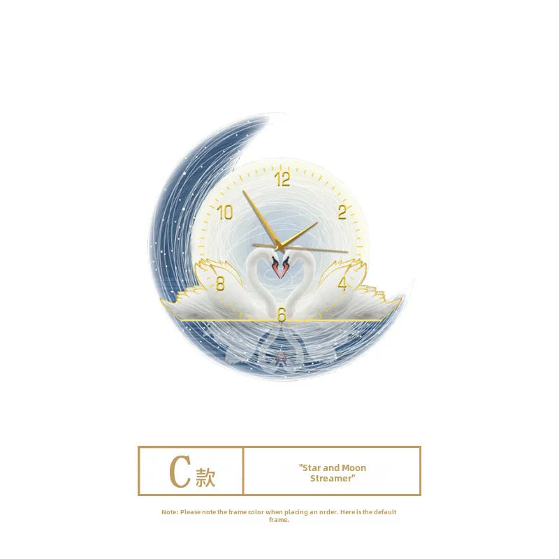 Moon Clock Living Room Clock Decoration Painting Silent Wind Wall Lamp Bedroom Creative Internet Celebrity Hanging Watch Mute Light Luxury Mural