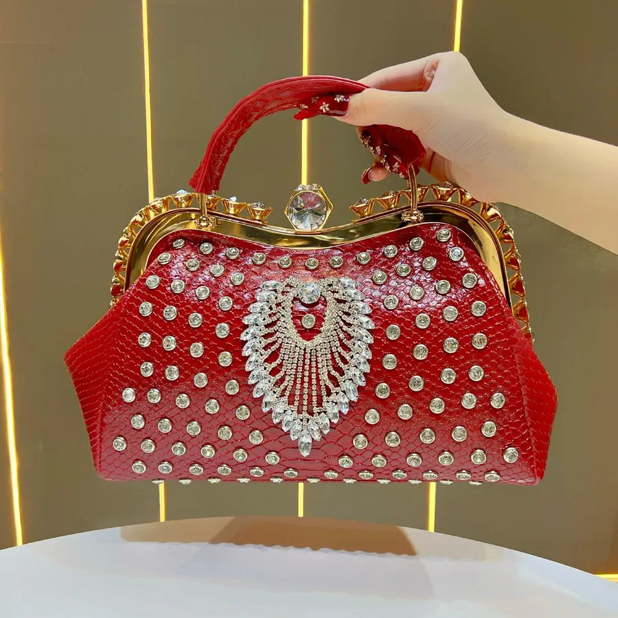 New Large Capacity Women's Handbag Luxury Crossbody Evening Dress Bag High-End Sensation Women's Bucket Shape Pu Diamond Embellished