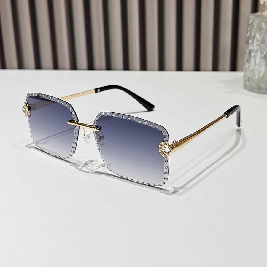 Casual Hip-Hop Color Block Pc Square Rhinestone Frameless Glasses